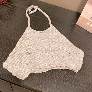 Backless halter sweater crop bra top, XS